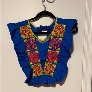 Embroidered Blue Floral Women's Crop Top